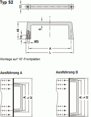 Leschhorn S2-12.088.01   Aluminium Bügelgriffe für 19" Technik A 88, natur eloxiert - Leschhorn S2 Aluminium Buegelgriffe fuer 19in Technik
