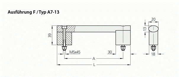Leschhorn A7-13-F100-N33 Rohrgriffe frontseitigen Anschrauben A 100, Schenkel natur, Edelstahlsteg, - Griff aus Einzelelementen, komplett montiert - LE A7-13 Edelstahl Rohrgriffe - frontseitiges Anschrauben - Massblatt