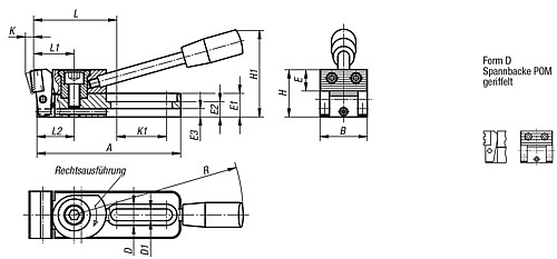 Norelem 04516-006020 NIEDERZUGSPANNER FORM D, RECHTSAUSFÜHRUNG - Norelem 04516-D Niederzugspanner Form D