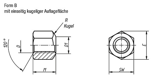 DIN 6330 SECHSKANTMUTTER, EDELSTAHL, 1,5D HOCH, M12 - KIPP K0702 Sechskantmuttern 1 5D hoch DIN 6330 erweitert