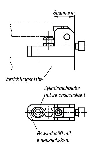 Norelem 04485-02508 NIEDERZUGSPANNER MIT AUFLAGEBOLZEN, FÜR M8 - Norelem 04485 Niederzugspanner mit Auflagebolzen