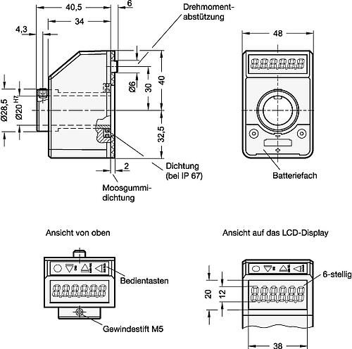 Ganter 9053-1-GR Stellungsanzeiger, elektronisch, mit LCD Display (digitale Anzeige), 6 stellig - GN 9053 Stellungsanzeiger - elektronisch - mit LCD Display -digitale Anzeige- 6 stellig-Abbildung