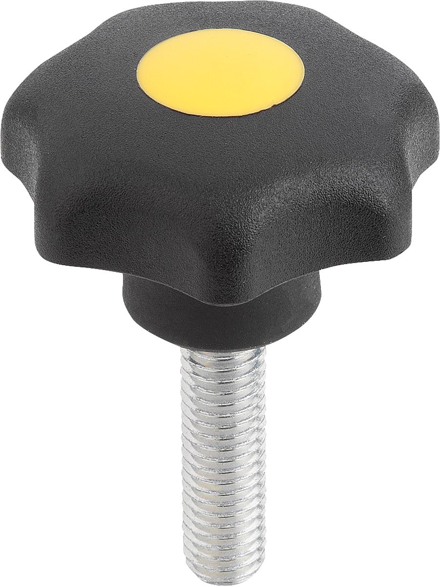 Norelem 06220-40617X25 STERNGRIFF D1=32  M6X25, FORM L, DECKEL RAPSGELB - 06220-40617X25 STERNGRIFF D1 32  M6X25 - FORM L - DECKEL RAPSGELB