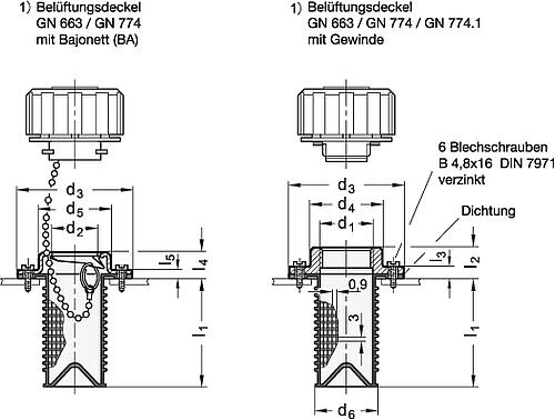 Ganter 664-BA39-94 ELESA EINFÜLLSIEB F. SENKRECHTEN EINBAU - GN 664 Einfuellsiebe fuer senkrechten Einbau-Skizze