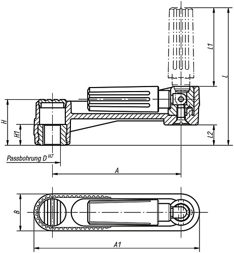 Norelem 06500-110802 NOVO.GRIP HANDKURBEL ZYL.GRIFF UMLEGBAR, GR.1, A=80, D=8H7 M - Norelem 06500-PBMN Handkurbeln mit Zylindergriff umlegbar - Passbohrung mit Nut