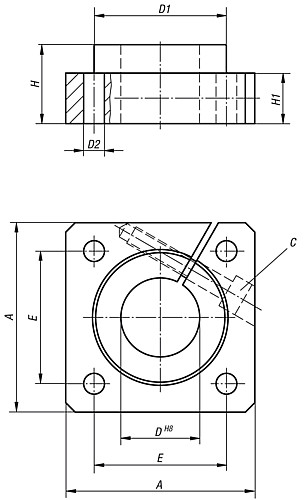Norelem 21585-12 FLANSCHWELLENBOCK D=12, - Norelem 21585 Flanschwellenboecke