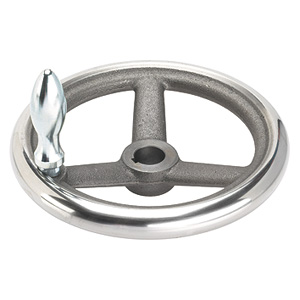 Halder 24580.0210 Handrad DIN 950 Grauguss Ø 125 x Ø 12, ohne Nut mit drehbarem Griff EH 24460... montiert, Form B-F/G (alt: D 4), d2 klein - Handraeder Handrad DIN 950 Grauguss