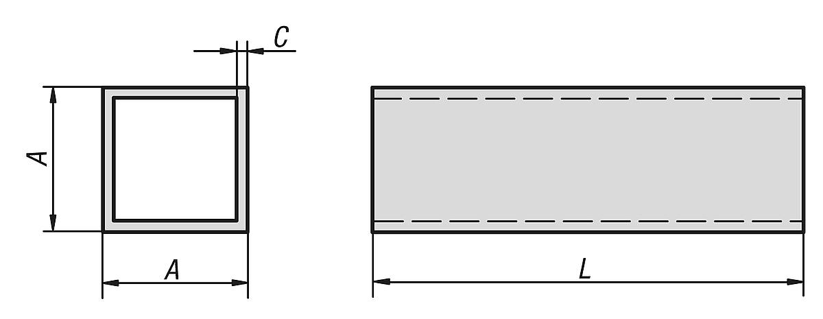 Kipp K0627.130202X2000 VIERKANTROHR 30X30X2000, AL ACHTUNG!! ÜBERLÄNGE, SPEDITION!! - K0627 Vierkantrohre - Massblatt
