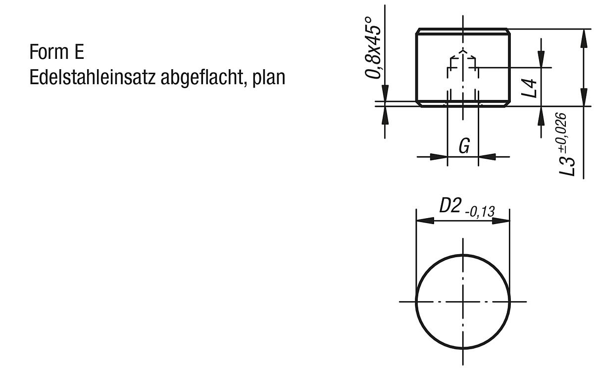 Norelem 07113-20122 EINSATZ RUND FORM E D2=20, L3=12 - NLM 07113-E Einsaetze rund Form E - Massblatt