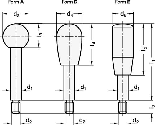 Ganter 310-12-125-E-NI Griffstangen Kunststoff / Edelstahl - GN 310 Griffstangen Kunststoff - Edelstahl-Skizze