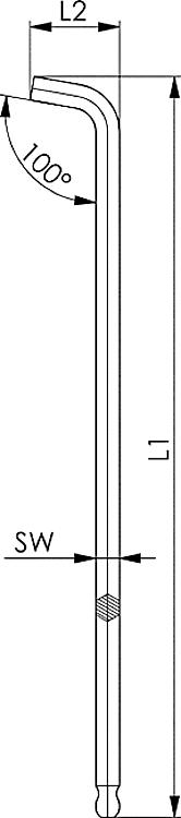 AMF 911LG-H100 Kugelkopfschraubendreher 100° - Schlüsselhalter, Inhalt: SW: 1.5, 2, 2.5, 3, 4, 5, 6, 8, 10 mm - LE 911LG-H100 Kugelkopfschraubendreher 100 Grad - Schluesselhalter-Skizze