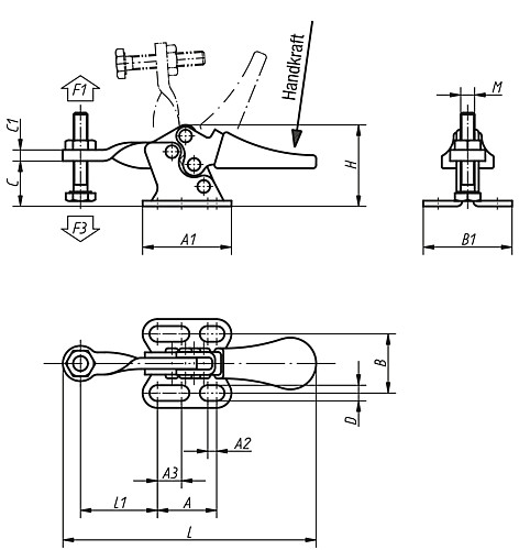 Kipp K0070.0050 MINISCHNELLSPANNER HORIZONTAL, MIT WAAGRECHTEM FUSS, P=50 da - KIPP K0070 Minischnellspanner horizontal mit waag