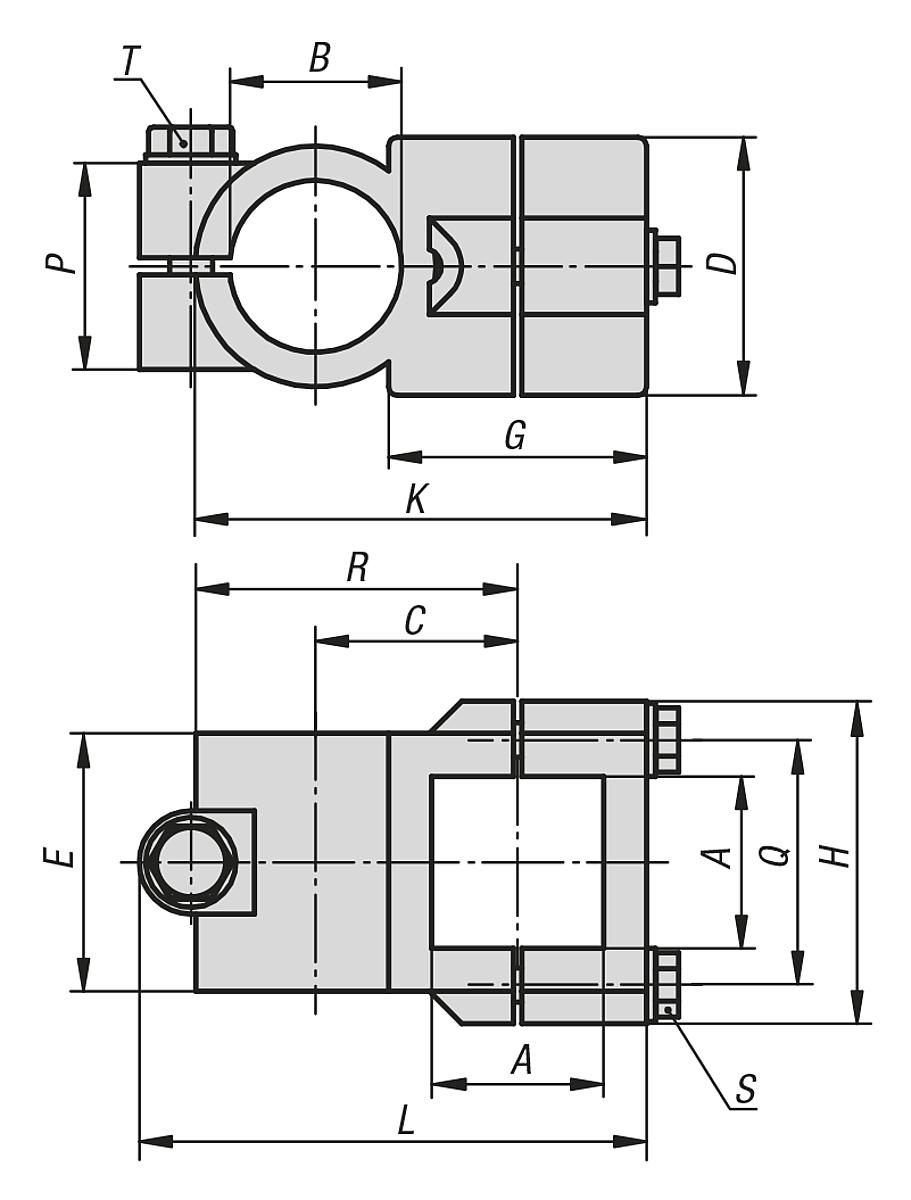 Kipp K0474.53030 KREUZKLEMMSTÜCK ALUMINIUM, A=30,2, B=30,1 - K0474 Kreuzklemmstuecke - Aluminium - Massblatt
