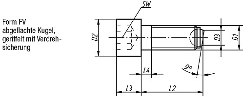 Kipp K0380.51025 KUGELDRUCKSCHRAUBE FORM FV, MIT KOPF, D1=M10, L2=25 - KIPP K0380-FV Kugeldruckschrauben mit Kopf Form FV