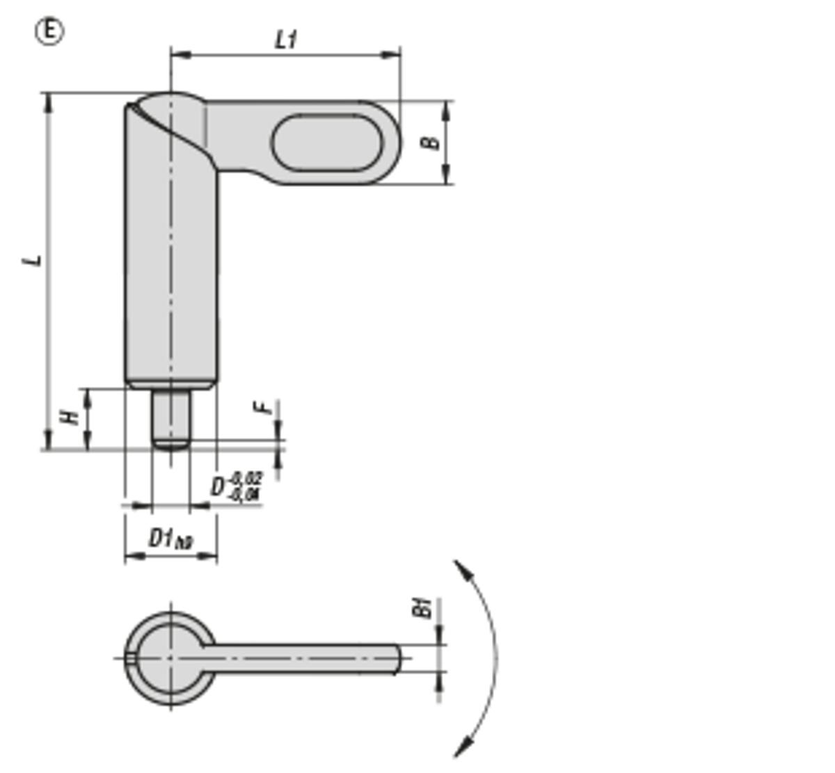 Norelem 03099-1080816 SPERRRIEGEL FORM E            EDELSTAHL, D=8, D1=16 GLATTE H - NLM 03099 Sperrriegel Edelstahl - Massblatt