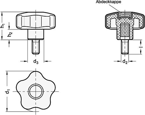 Ganter 5337.6-43-M8-25 SOFTLINE STERNGRIFFSCHRAUBE - GN 5337-6 Softline Sterngriffschrauben - Kunststoff-Skizze