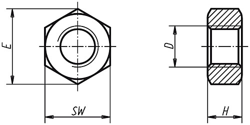 Leschhorn 934, ISO 4032 Sechskantmutter, Stahl verzinkt, D=M16 - Norelem 07210 Sechskantmuttern DIN 934 DIN EN ISO 4032 DIN EN 24032
