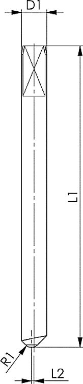 AMF 1570MMN-90R05 Ex00 Markiernadel, Nadel: MMN-90R05 Ex00, L1: 36 mm, D1: 3 mm, R1: 0,5 mm - LE 1570MMN Ex00 Markiernadel -Skizze