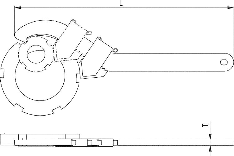 AMF 771-20- 42 Verstellbarer Hakenschlüssel mit Nase, Größe : 20- 42, L: 180, T: 4 - LE 771C 42 Verstellbarer Hakenschluessel mitNase-Skizze
