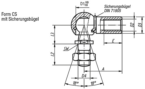 Norelem 27650-080351 WINKELGELENK FORM CS D1=8, D2=M3,5 - Norelem 27650-CS Winkelgelenke DIN 71802 Form CS