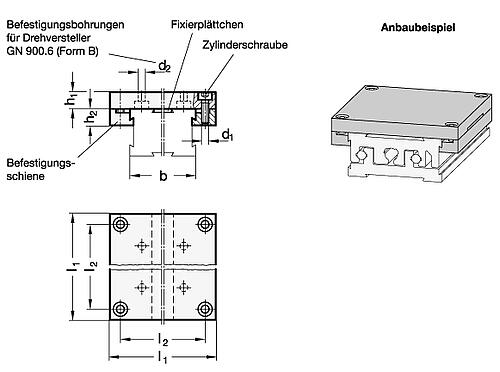 Ganter 900.4-120-145-A MONTAGEPLATTE FÜR VERSTELLSCHLITTEN - GN 900-4 Montageplatten - Aluminium-Skizze