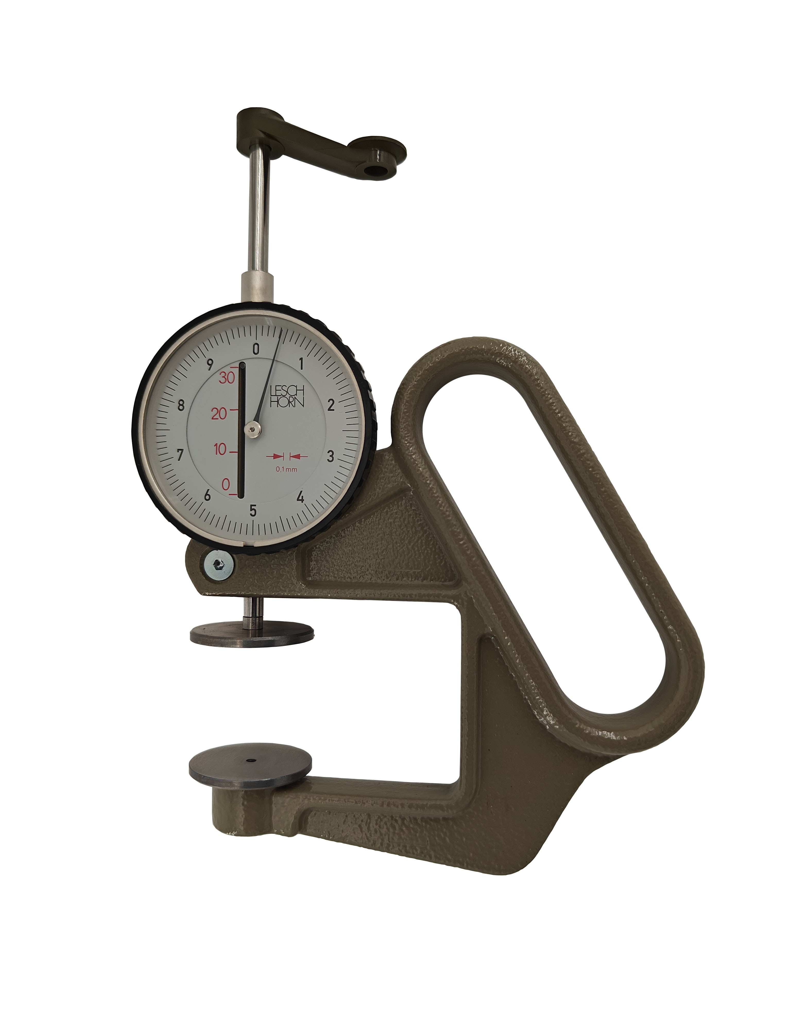 Leschhorn 80100.K50-2-A Dickenmessgeräte Skalenteilungswert 0,1 mm, Messspanne 20 mm, Bügeltiefe 50 mm, 1 Zeigerumdrehung 10 mm, Messeinsatz A: Ø 30 mm, plan - LE80100-K50 Dickenmessgeraete