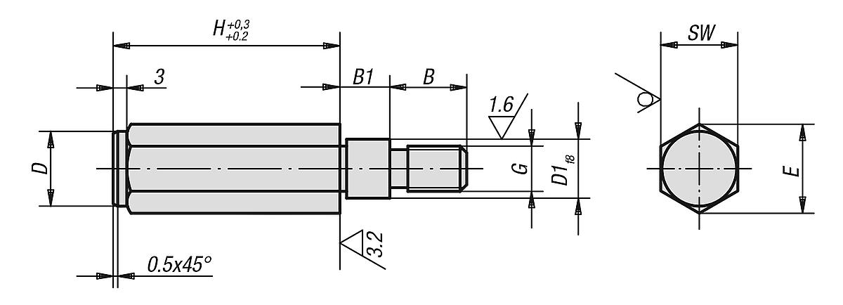 Kipp K0300.12X75 VORRICHTUNGSFUSS MIT GEWINDEZAPFEN, D1=M12, H=75 - K0300 Vorrichtungsfuesse mit Gewindezapfen - Massblatt