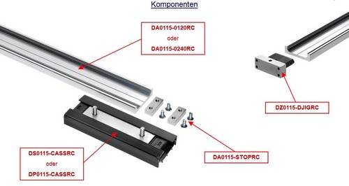 Accuride DA0115-0120RC Linearführung 1,2m Schiene ohne Befestigungslöcher, Aluminium - Accuride DA0115 RC Linearfuehrung bis 120kg Komponenten