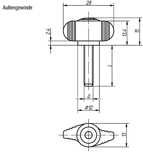 Kipp K0274.004X8 NOVO.GRIP MINIWING  M4X8, - KIPP K0274-AG Miniwing mit Aussengewinde