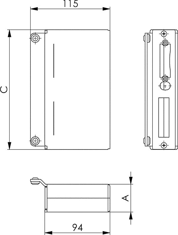 AMF 144ETNIG-30 Gegenkasten, V2A, geschliffen, Kastenbreite A: 30 mm, C: 172 mm - LE 144ETNIG Gegenkasten - V2A - geschliffen -Skizze