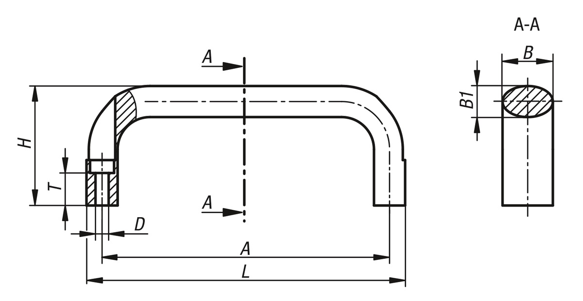 Norelem 06920-10001 BÜGELGRIFF OVAL, A=100, M6      SW, SCHWARZ - NLM 06920 Buegelgriffe oval