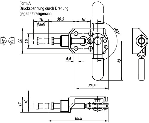 Kipp K0745.10050 SCHUBSTANGENSPANNER MINI FORM A - KIPP K0745-A Schubstangenspanner mini Form A