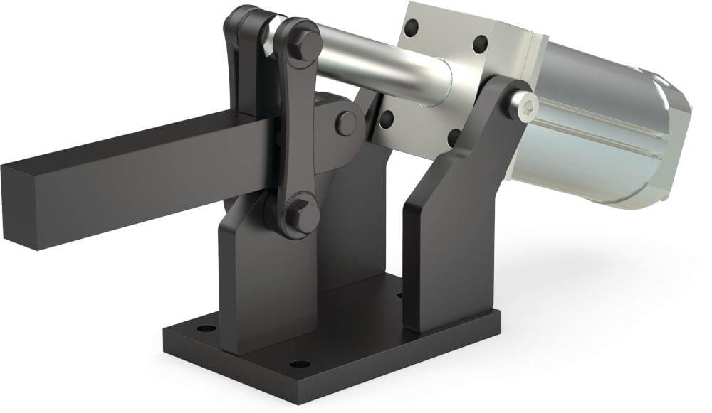 DESTACO 858-E Pneumatischer Kraftspanner, Haltekraft 17.800 N; horizontaler Zylinder, massiver Spannarm, Anschluss G-1/4 (Sensor 8EA-109-1 separat bestellen) - DESTACO 858-E Standard Kraftspanner G-1/4