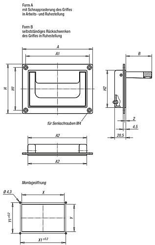 Norelem 06962-05018411 SCHALEN KLAPPGRIFF FORM A, SCHWARZ PULVERBESCHICHTET - Norelem 06962 Schalen Klappgriffe