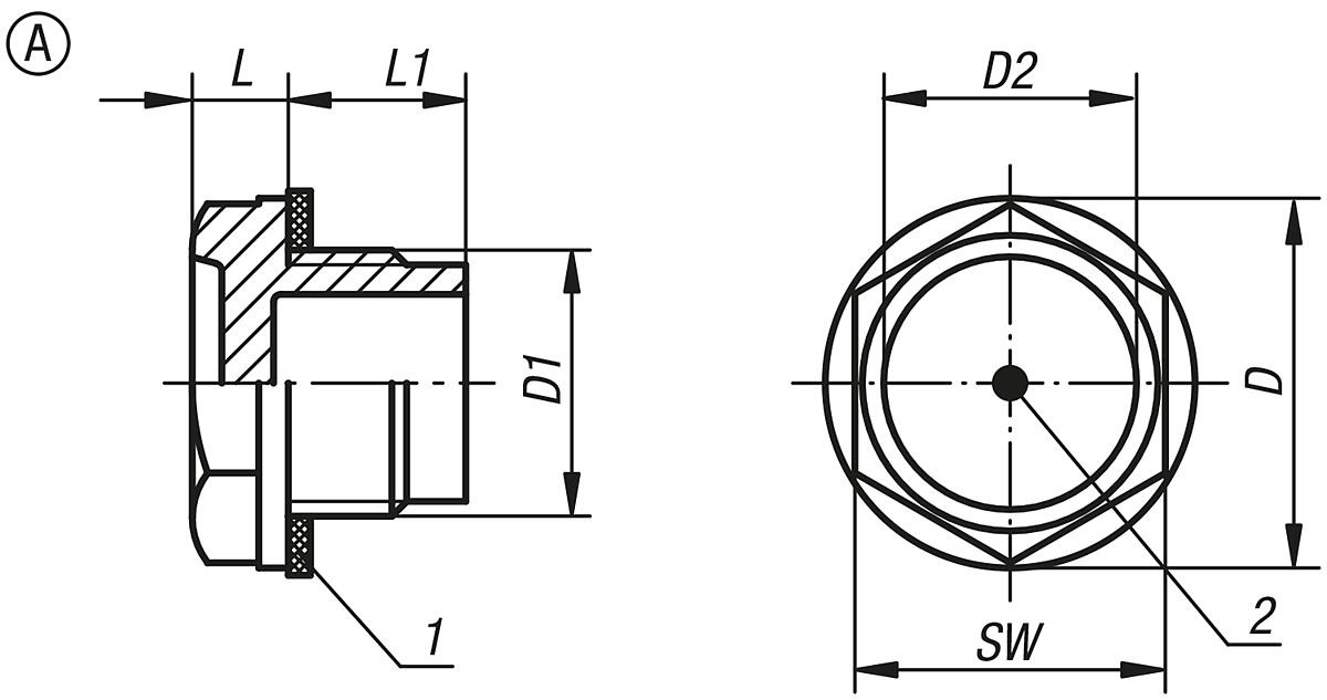 Norelem 28004-120014 ÖLSCHAUGLAS, D=20, D1=G 1/4, FORM A - NLM 28004-A OElschauglaeser Form A - Massblatt