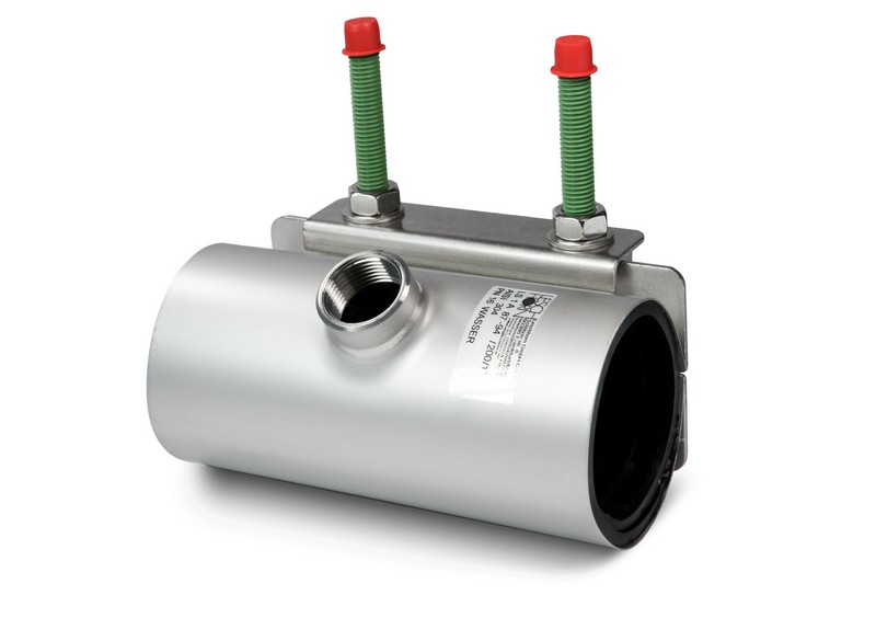Leschhorn LS1-A-57-61-200-1-IG-NBR-V2A Edelstahl-Anbohrschellen einteilig Gewindeabgang 1-IG, Material: 1.4301 (V2A, AISI 304), PN 16 bar Wasser, PN 4 bar Gas, Spannbereich 57-61, BL200, Dichtung NBR, "Umtausch und Rücknahme ausgeschlossen" - LS1 A - einteilige Schelle mit Abgang -Innengewinde-