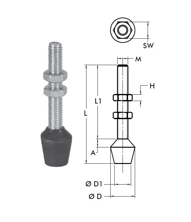 DESTACO 102208 Andruckspindel, Stahl verzinkt und passiviert, Zoll #8-32, L 31,8mm; L1 23,8mm - DESTACO 114-ZOLL Andruckspindel Stahl verzinkt und passiviert - Inch