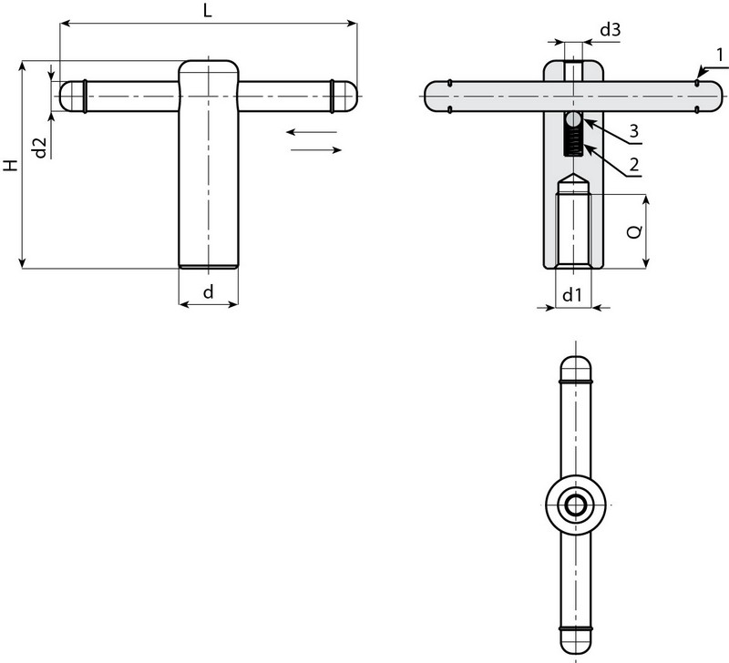 Leschhorn W700 Knebelmuttern d 20; L 105; H 72; d1 M12;  B- Schwarzoxyd - Boteco W700 Knebelmuttern