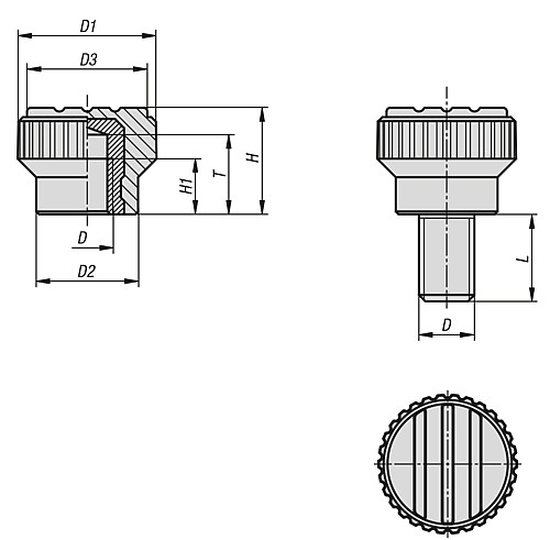 Norelem 06094-003 NOVO.GRIP RÄNDELKNOPF GR.0 M3 - Norelem 06094-IG Raendelknoepfe mit Innengewinde