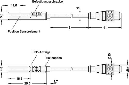 Ganter 3380-T-S-0,3 Sensor für Pneumatikspanner / Pneumatikzylinder - GN 3380 Sensor fuer Pneumatikspanner - Pneumatikzylinder-Skizze