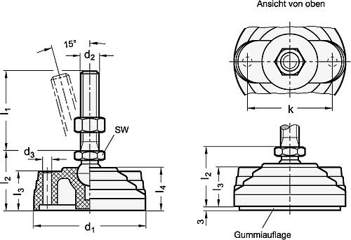 Ganter 345-100-M10-43-A Gelenkfüße, Kunststoff / Stahl - GN-345-Gelenkfuesse-Kunststoff-Stahl-Skizze
