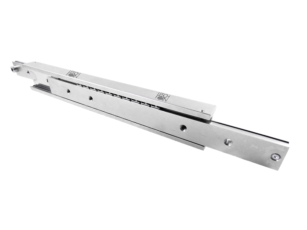 Leschhorn HPTV 6030-1000-GG-A4 Hochpräzise Schwerlast-Teleskopschienen, T-Profil 60x30, Vollauszug, A=1000, GG: Gewinde M8/Gewinde M8, Lastwert 280kg, Edelstahl (A4) - HP6030 Hochpraezise Teleskopschienen