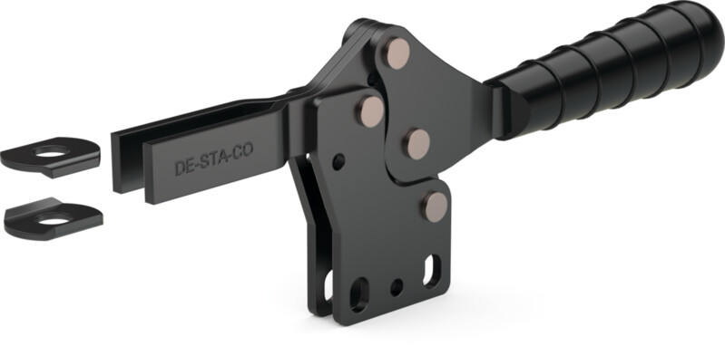 DESTACO 227-U Horizontalspanner Haltekraft 2200N, Öffnungswinkel 90° - DESTACO 227-UB-L-BLK Horizontalspanner - offener Spannarm - Fuss gerade - ohne Spindel - schwarze Ausfuehr