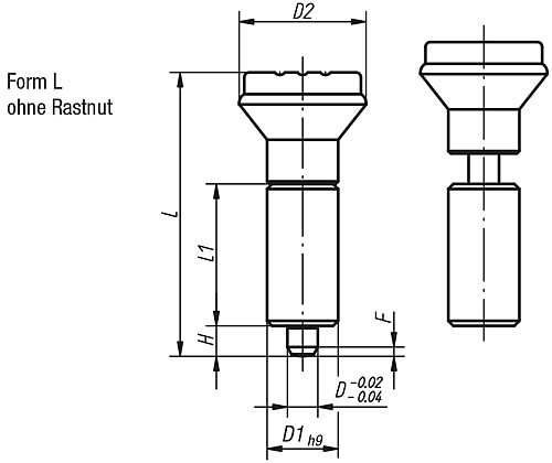 Kipp K0347.01105 ARRETIERBOLZEN GR.1 FORM L    EDELSTAHL, ARRETIERSTIFT GEH R - KIPP K0347-L Arretierbolzen ohne Bund Form L