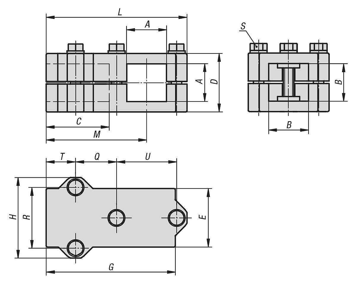 Kipp K0476.524040 WINKELKLEMMSTÜCK ALUMINIUMGUSS, A=40,4, B=40,4 - K0476 Winkelklemmstuecke - Aluminium - Massblatt