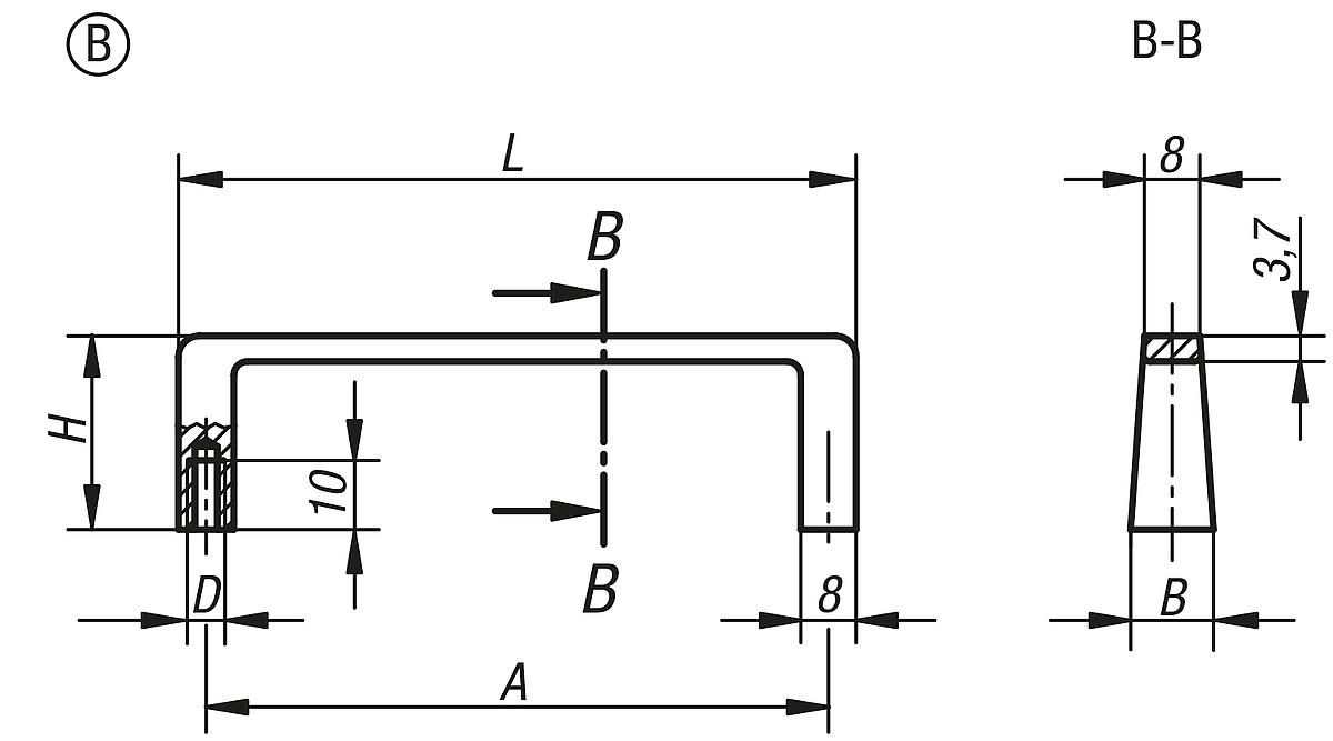 Norelem 06929-09001 GERÄTEGRIFF FORM B, A=90, M5, SCHWARZ ELOXIERT - NLM 06929-B Geraetegriffe - Form B - Massblatt