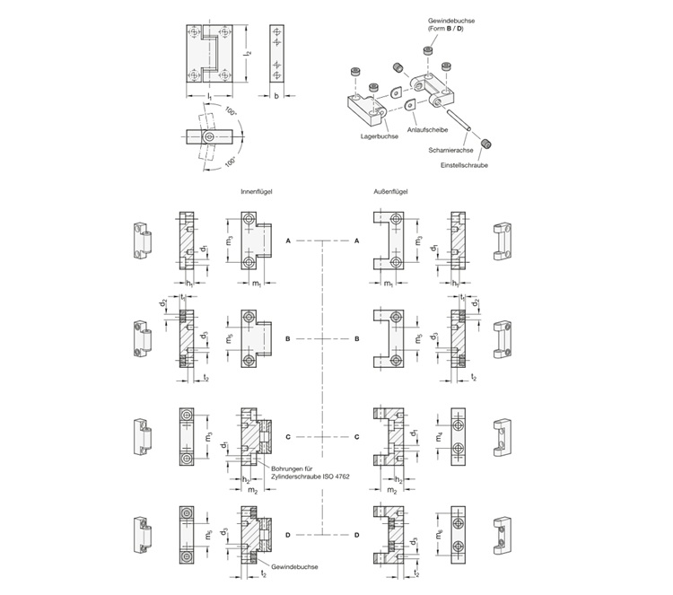 Ganter 7580-ALS-40-50-A-A Präzisions-Scharniere - GN-7580-Praezisions-Scharniere-Scharnierfluegel-Al-Lagerbuchsen-Bronze-Massblatt