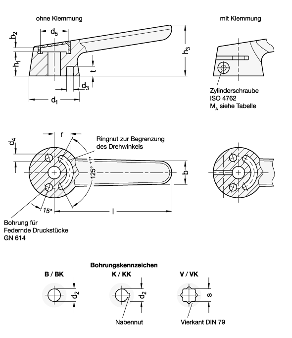 Ganter 210-32-B10-N-ZD-SR  Schaltgriffe, Zink-Druckguss, Durchmesser d1: 32, Durchmesser d2: 10, Bohrungskennzeichen: B - ohne Nabennut, ohne Klemmung - GN 210 Schaltgriffe - Zink-Druckguss - Massblatt