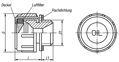 Norelem 28036-30014 ENTLÜFTUNGSSCHRAUBE, D=30, D1=G 1/4 - Norelem 28036 Entlueftungsschrauben mit Spritzschutz