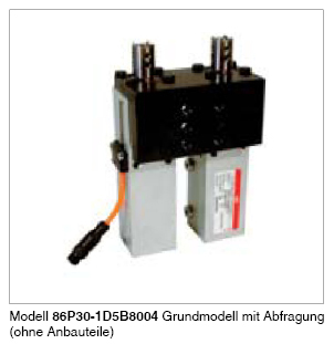 DESTACO 86P30-1D5B8002 Stiftziehzylinder Schubkraft max. 780 N, Rückzugskraft max. 580 N, 2xZylinder Ø32, max. Hub 20mm, mit Abfragung, ohne Anbauteile - Destaco 86P30-1D Stiftziehzylinder geschlossene und doppelte Ausfuehrung